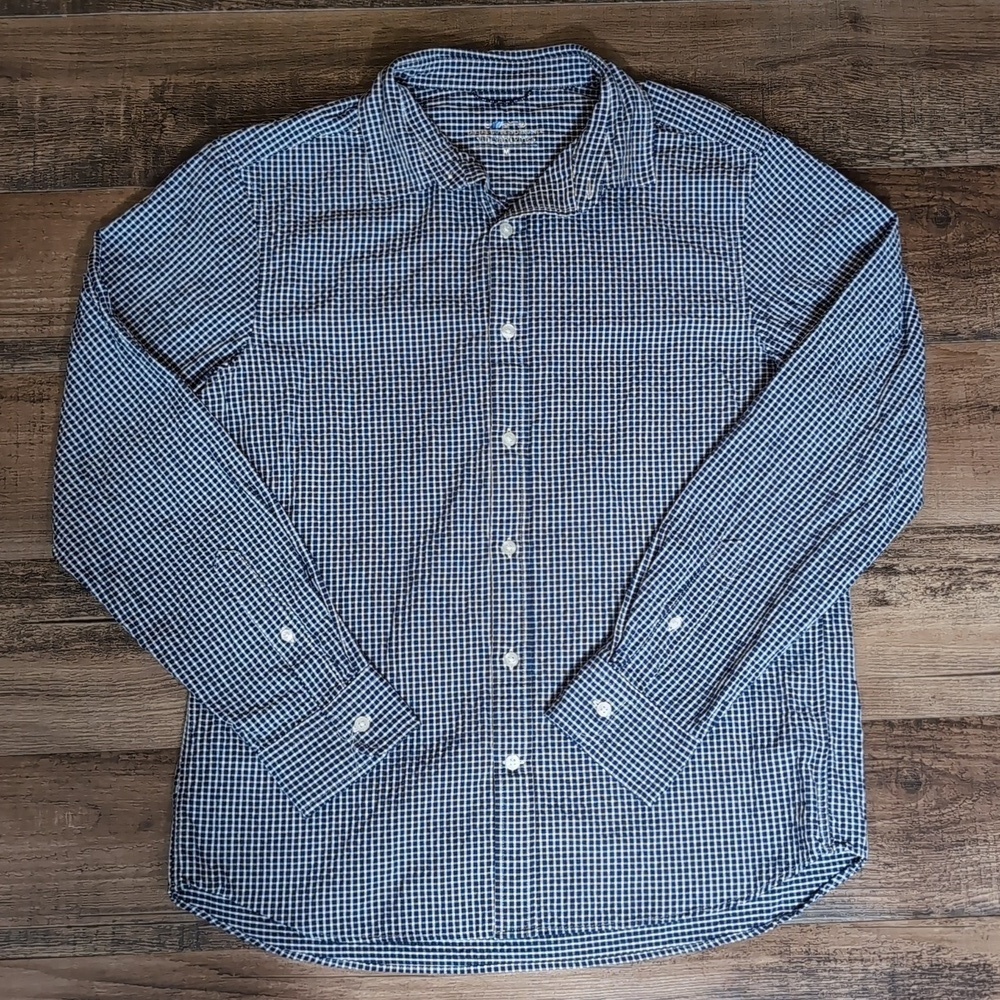 Vineyard Vines On The Go Performance Long Sleeve Seersucker Plaid Blue Size Med